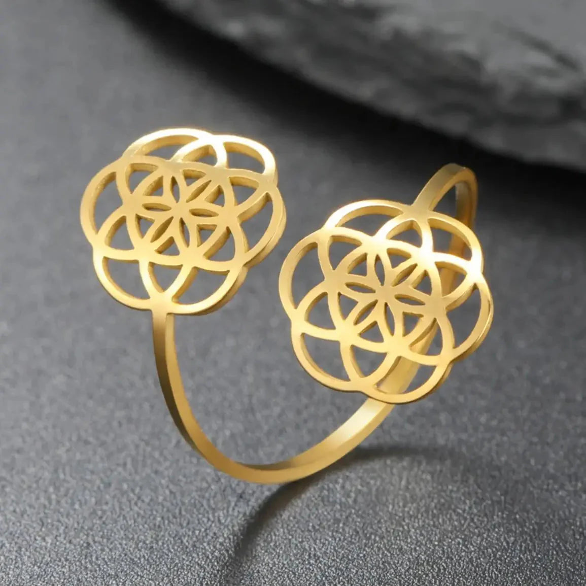 Women's Seed of Life Mandala Flower Ring in Gold