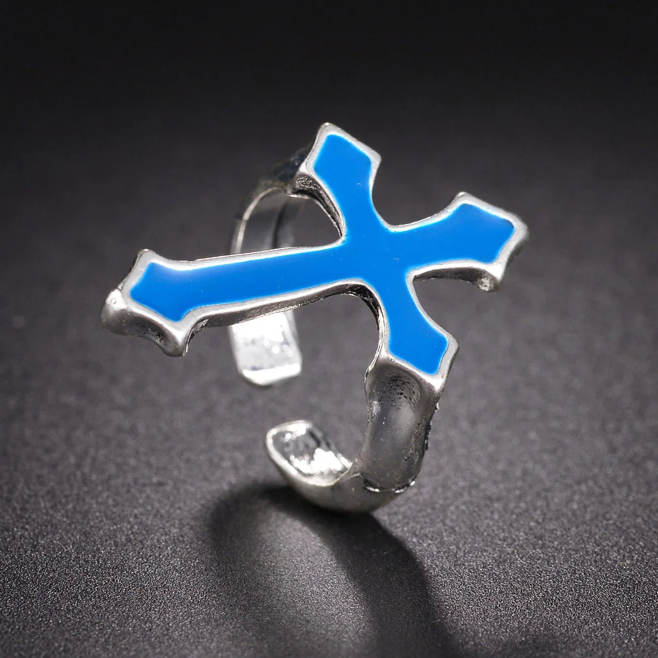 Men’s Signet Ring Christian Cross blue