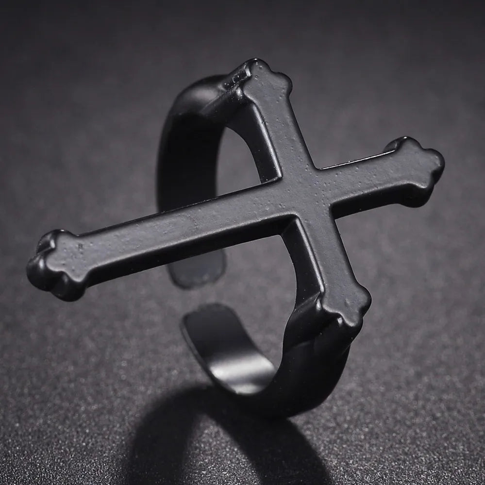 Men’s Signet Ring Christian Cross black