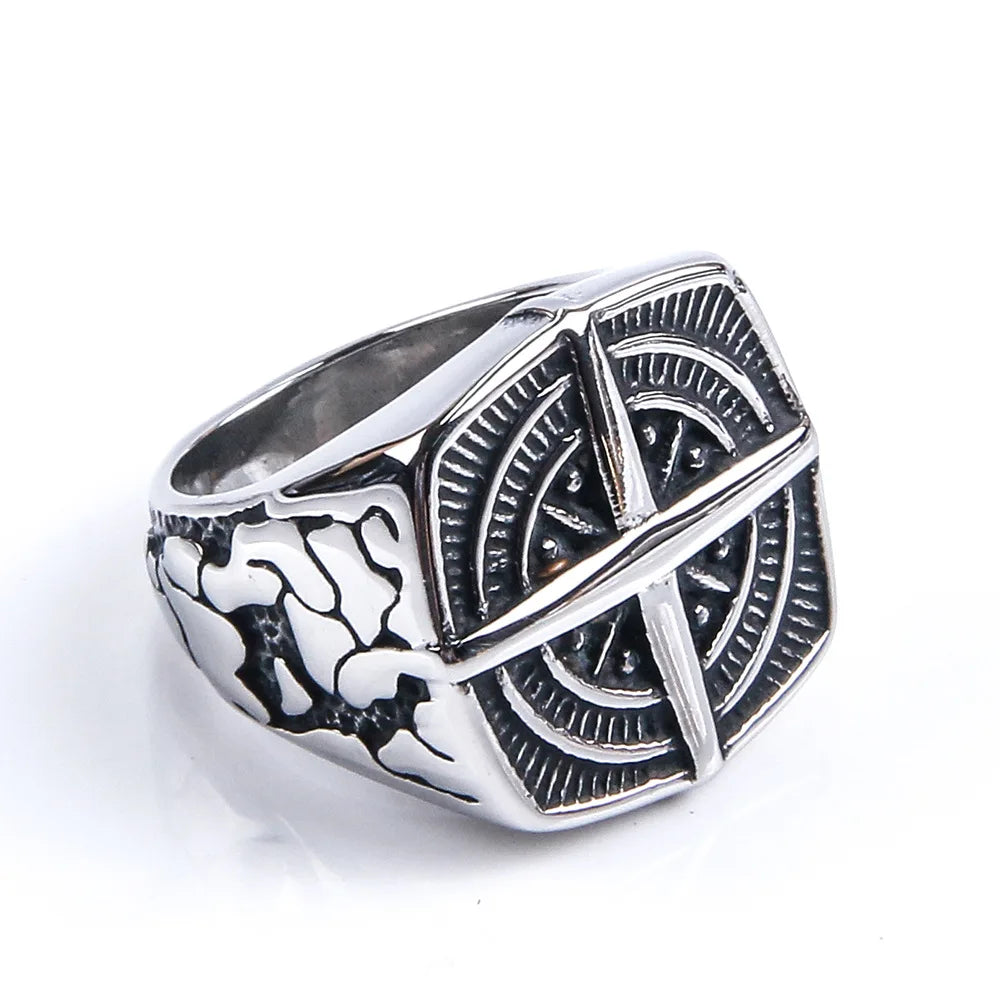 Men's Compass Nautical Rose Ring silver