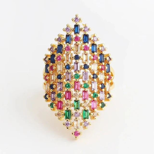 Wide rainbow women’s gold ring