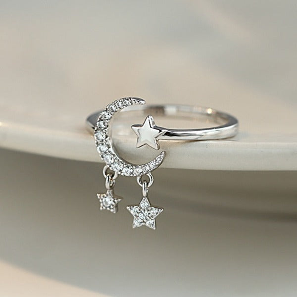 Women's Moon and Star Ring Celestial Band