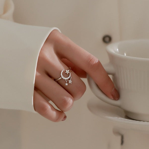 Women's Moon and Star Ring Celestial Band