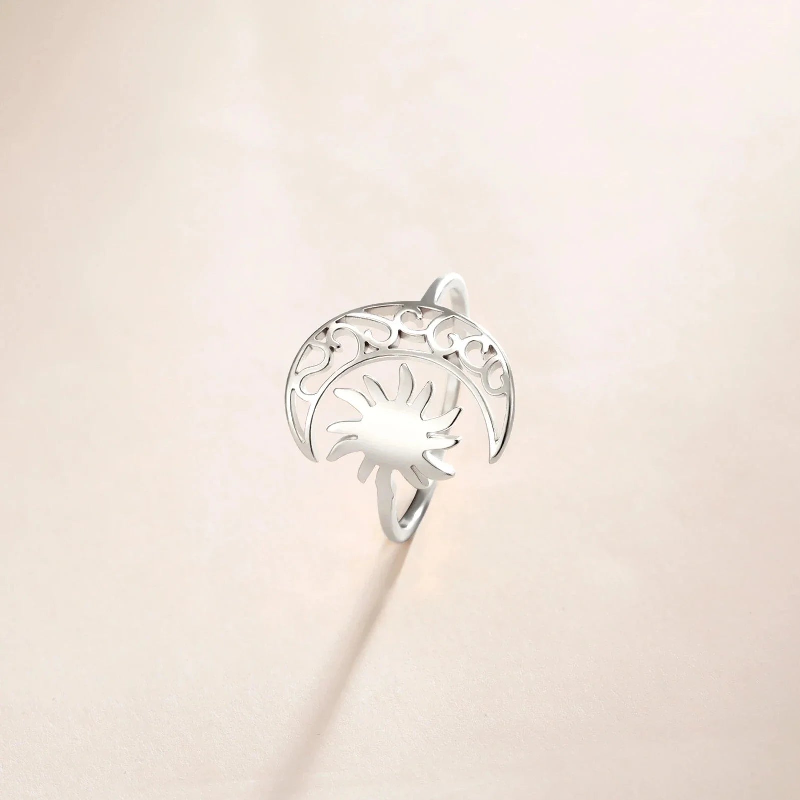 Silver Moon and Sun Ring