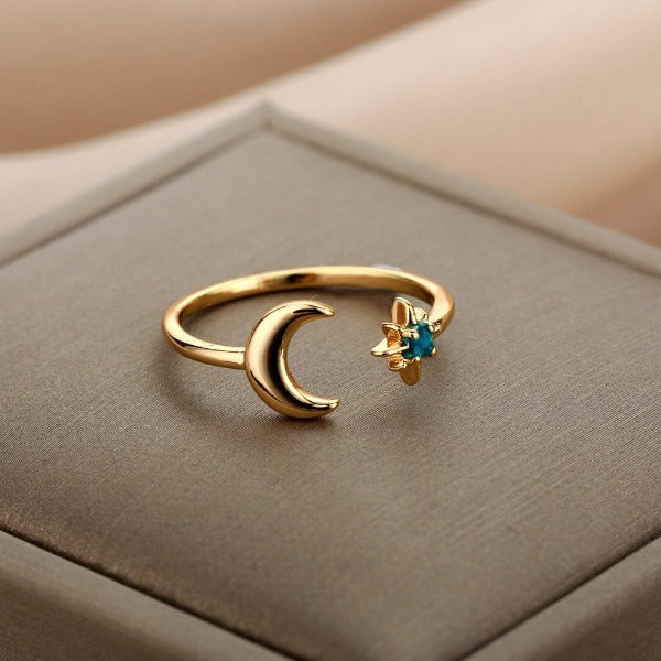 Moon Ring Women's Celestial Band Gold