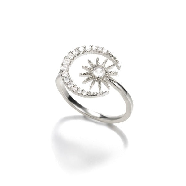 Moon Ring Women's Celestial Band Sun Silver