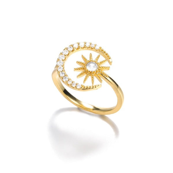 Moon Ring Women's Celestial Band Sun Gold