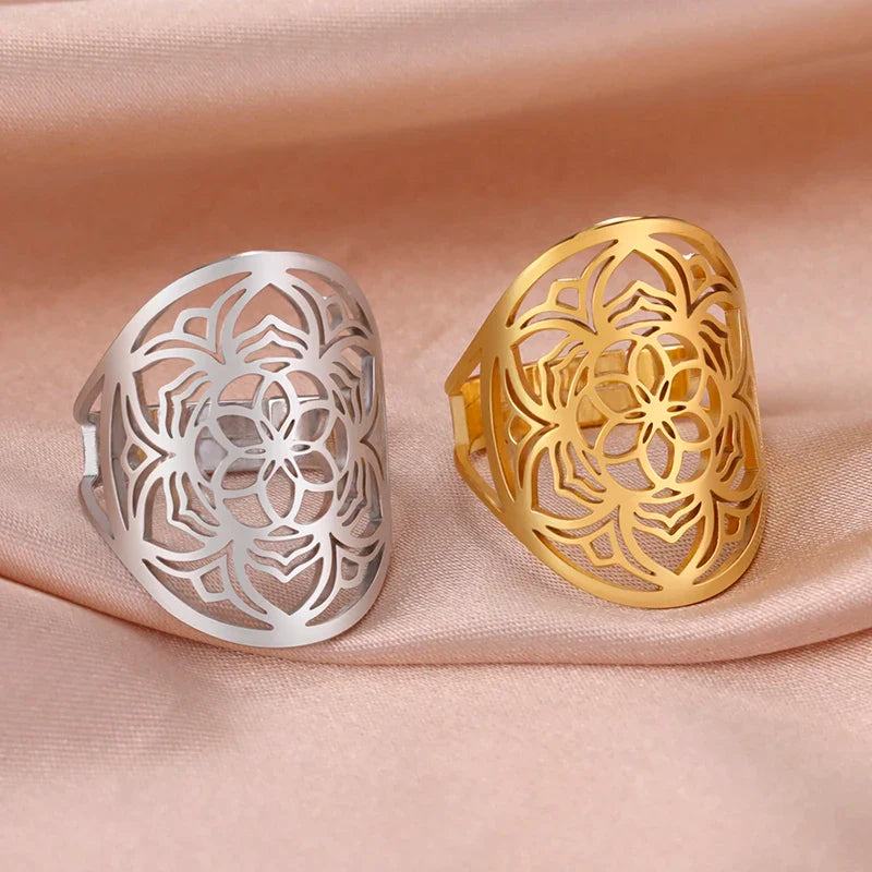 Mandala Ring for Women Flower Ring gold