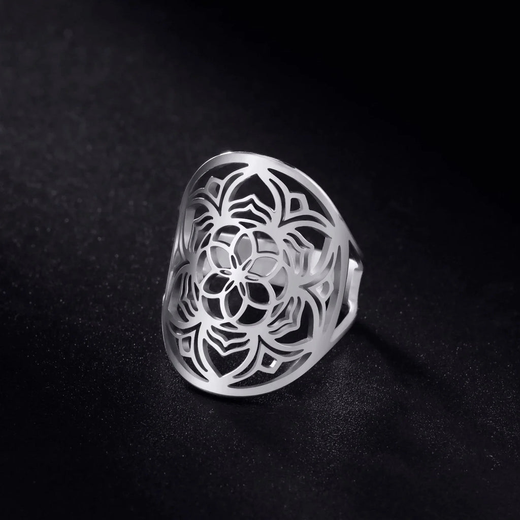 Mandala Ring for Women Flower Ring silver