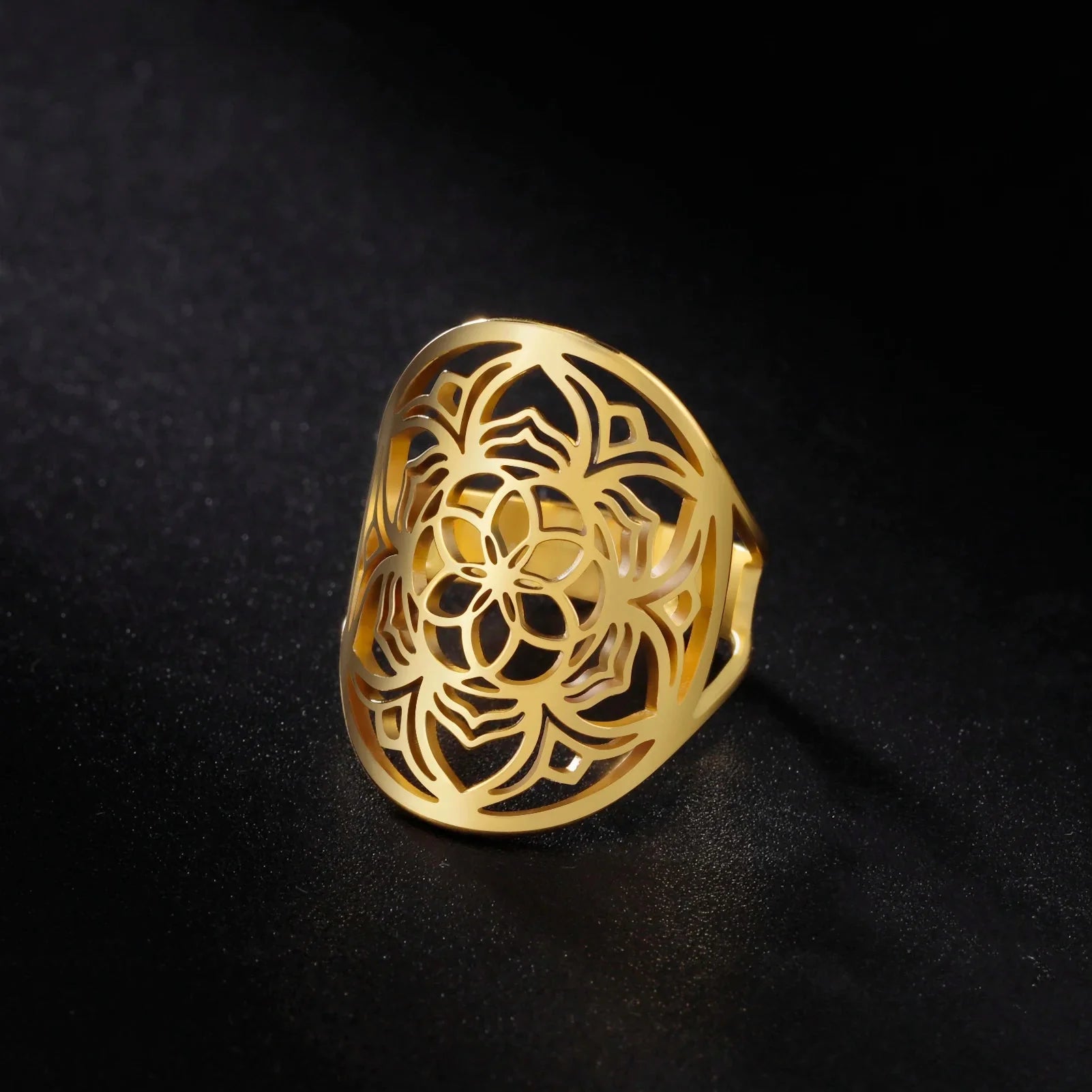 Mandala Ring for Women Flower Ring gold