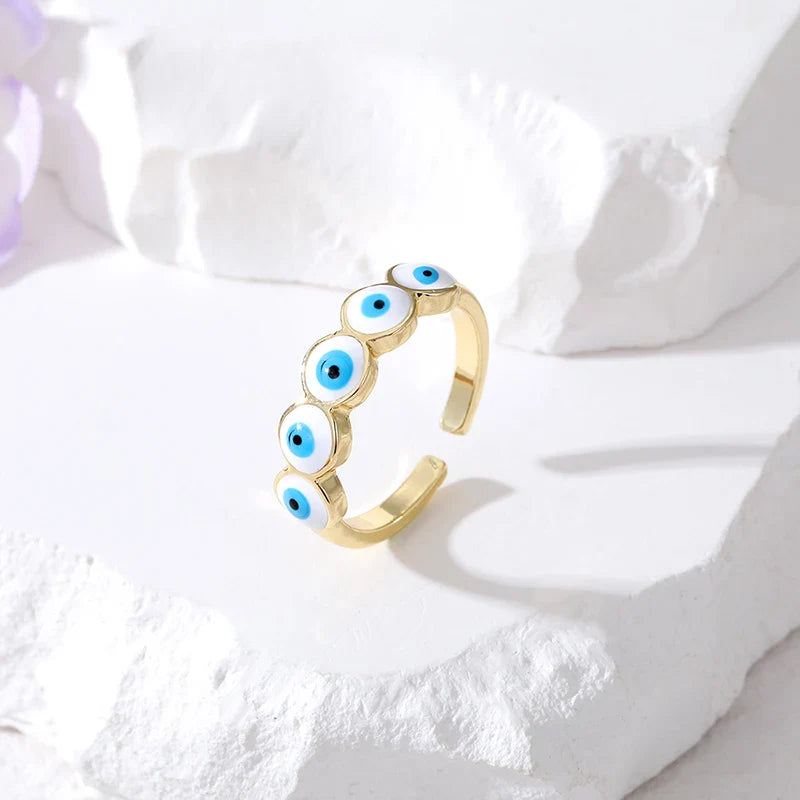 Blue Turkish Evil Eye Ring white