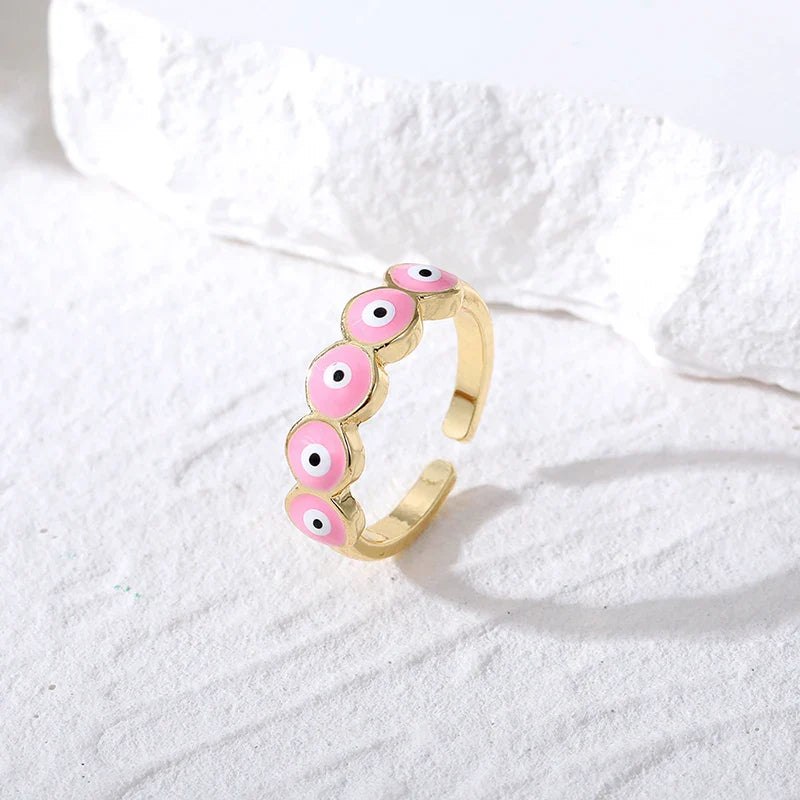 Blue Turkish Evil Eye Ring Pink