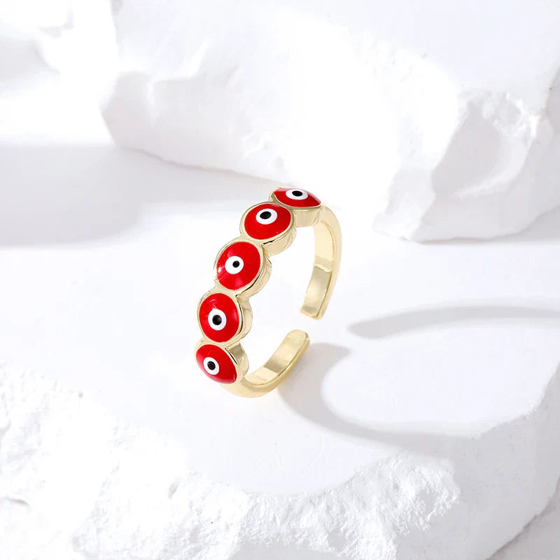 Blue Turkish Evil Eye Ring Red