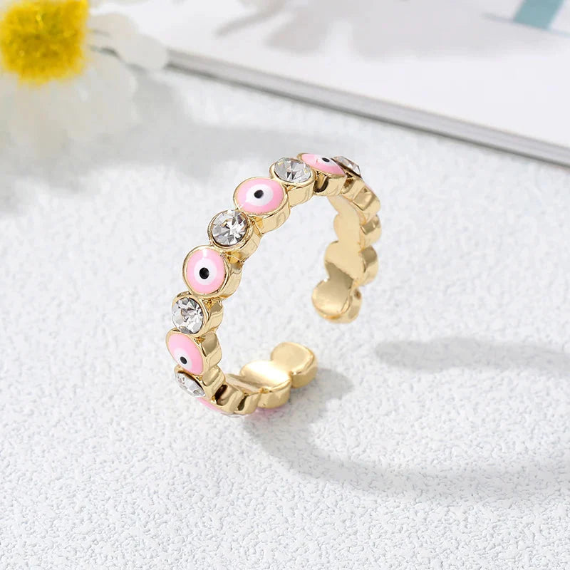 Blue Turkish Evil Eye Ring Bohemian Style pink