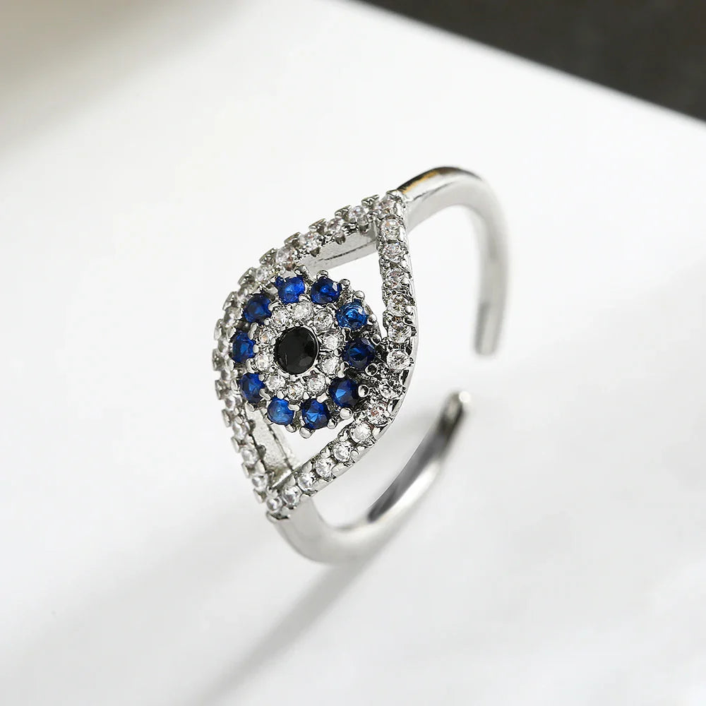 Blue Turkish Evil Eye Zircon Ring silver