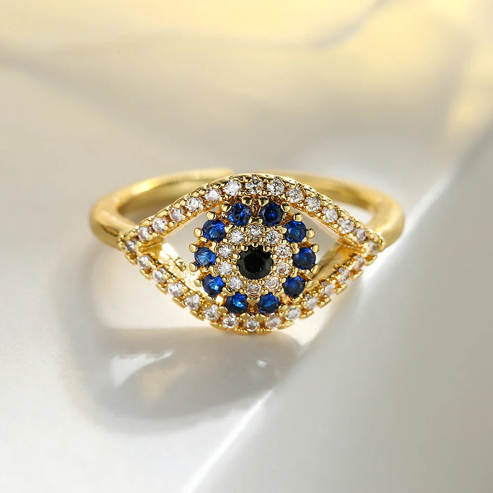 Blue Turkish Evil Eye Zircon Ring gold