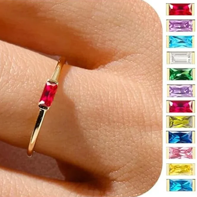 Minimalist ring with rectangular birthstone for women January