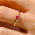 Minimalist ring with rectangular birthstone for women