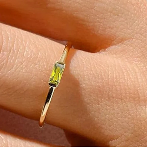 Minimalist ring with rectangular birthstone for women