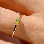 Minimalist ring with rectangular birthstone for women