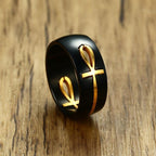Egyptian Cross Motif Ring black and gold
