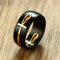 Egyptian Cross Motif Ring Black and Gold