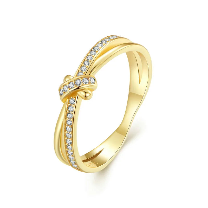 Gold knot and rhinestone ring