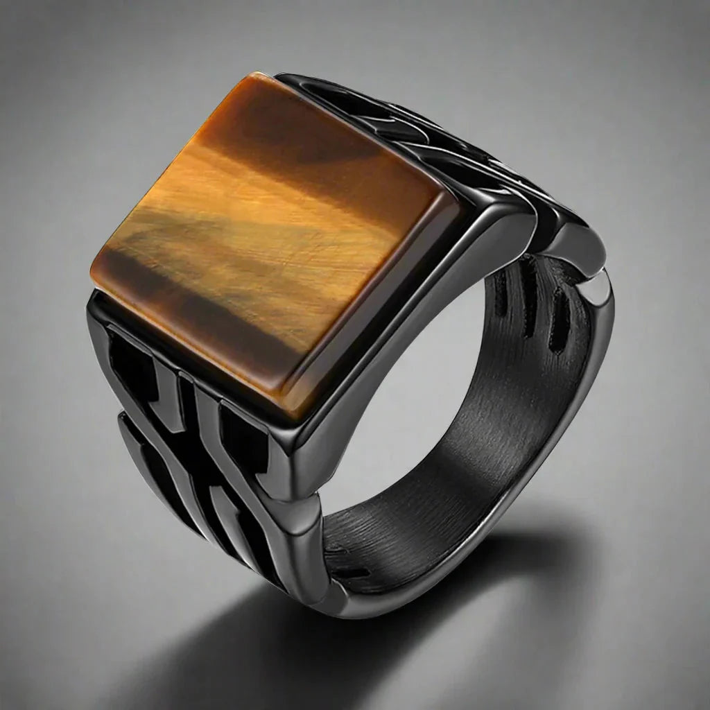 Men's Tiger's Eye Ring Square Stone