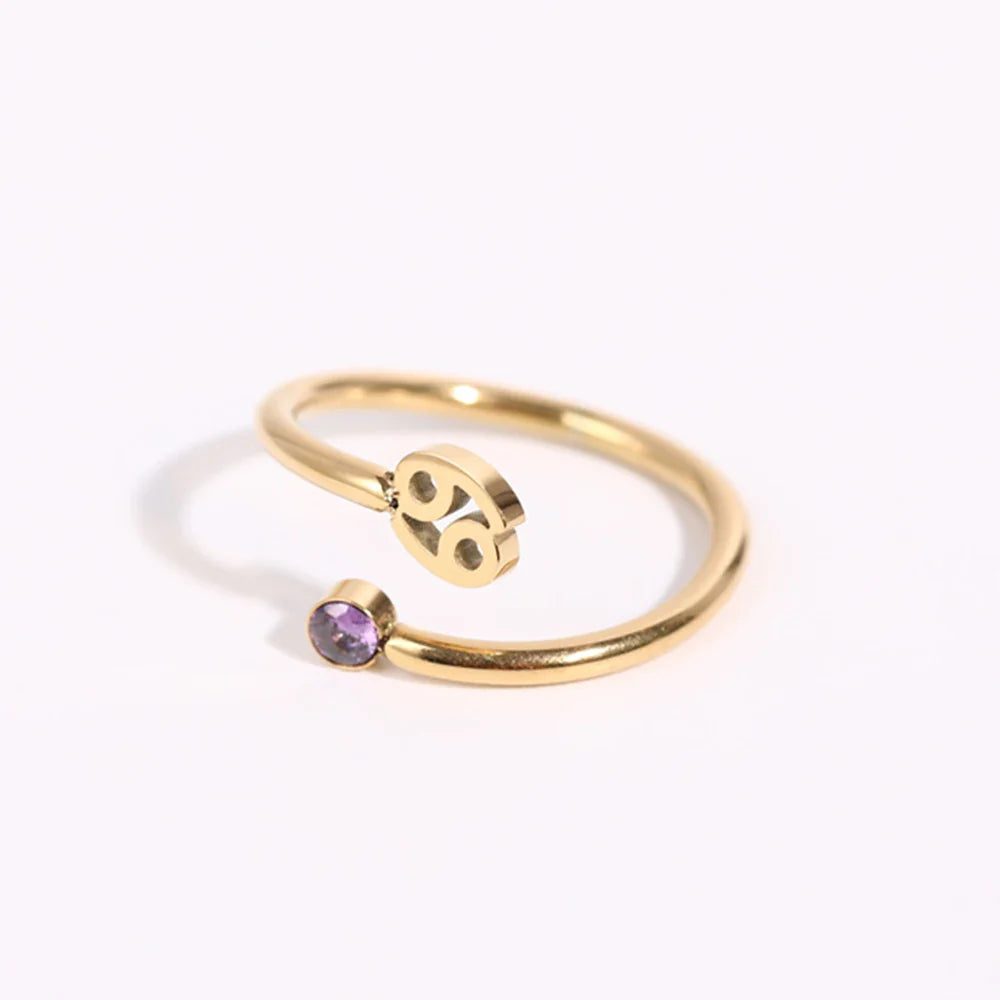 Gold Zodiac Sign Ring 12 Constellations Cancer