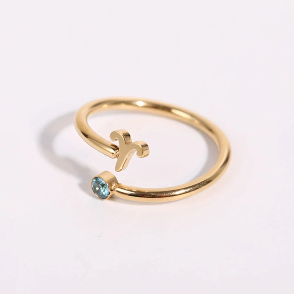 Gold Zodiac Sign Ring 12 Constellations Aries