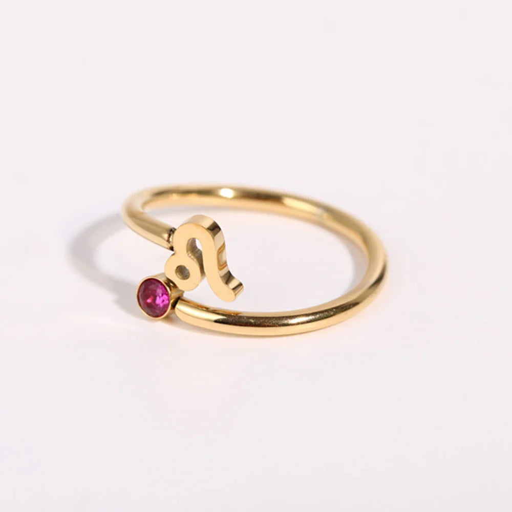 Gold Zodiac Sign Ring 12 Constellations Leo