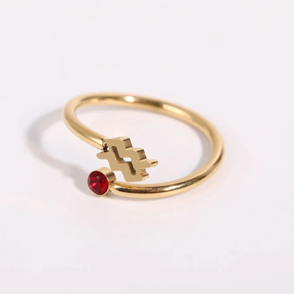 Gold Zodiac Sign Ring 12 Constellations Aquarius