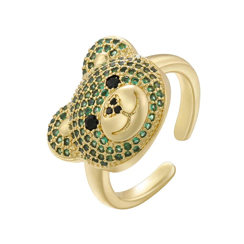 Stone Bear Ring Gold And Green