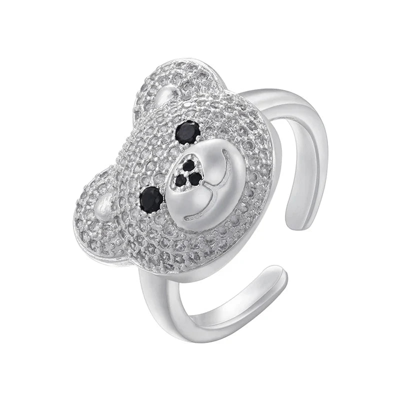 Stone Bear Ring Silver And White