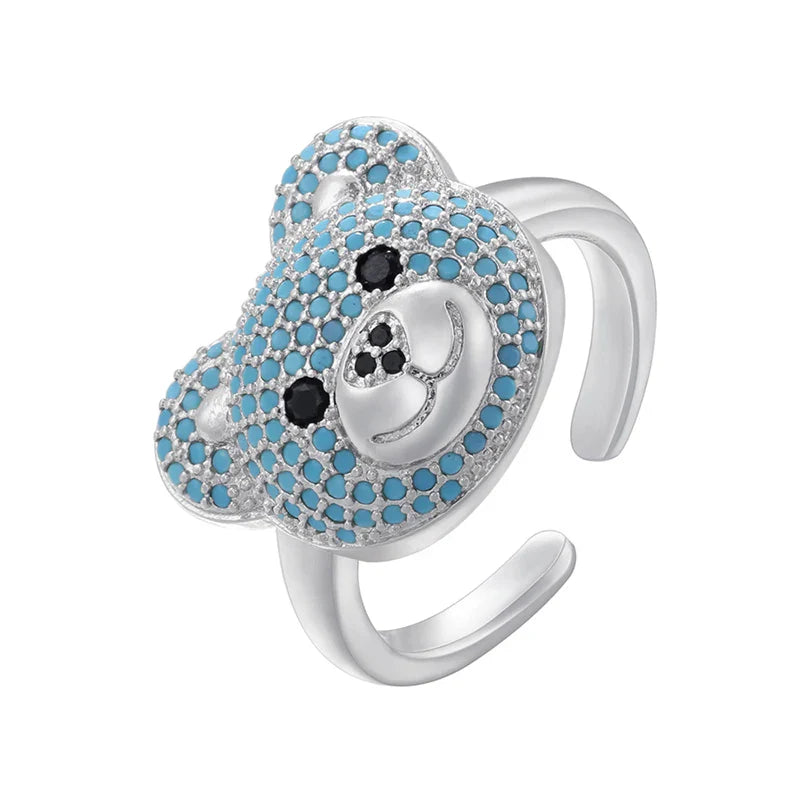 Stone Bear Ring Silver And Blue