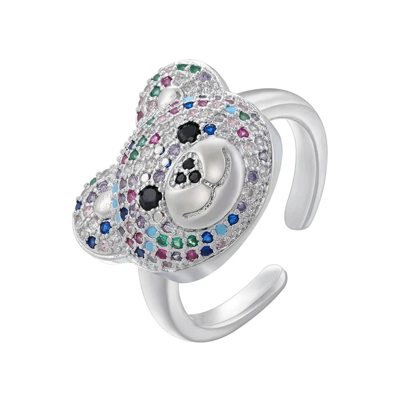 Stone Bear Ring Silver And Multicolor