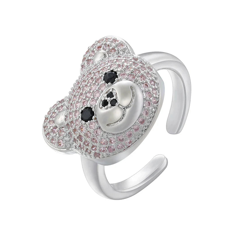 Stone Bear Ring Silver And Pink