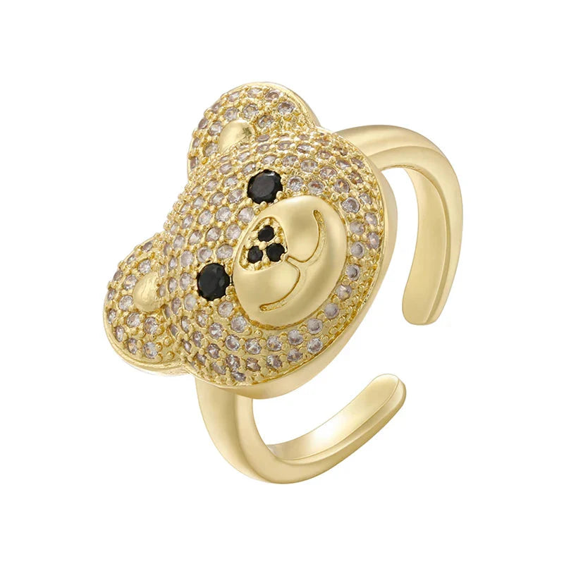Stone Bear Ring Gold And White