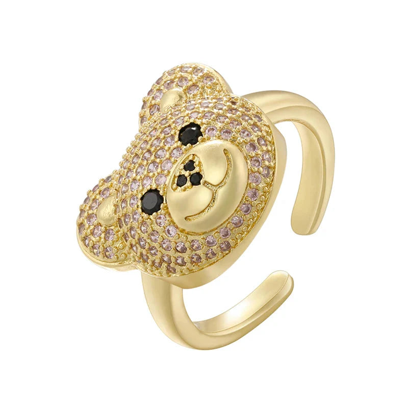 Stone Bear Ring Gold And Pink