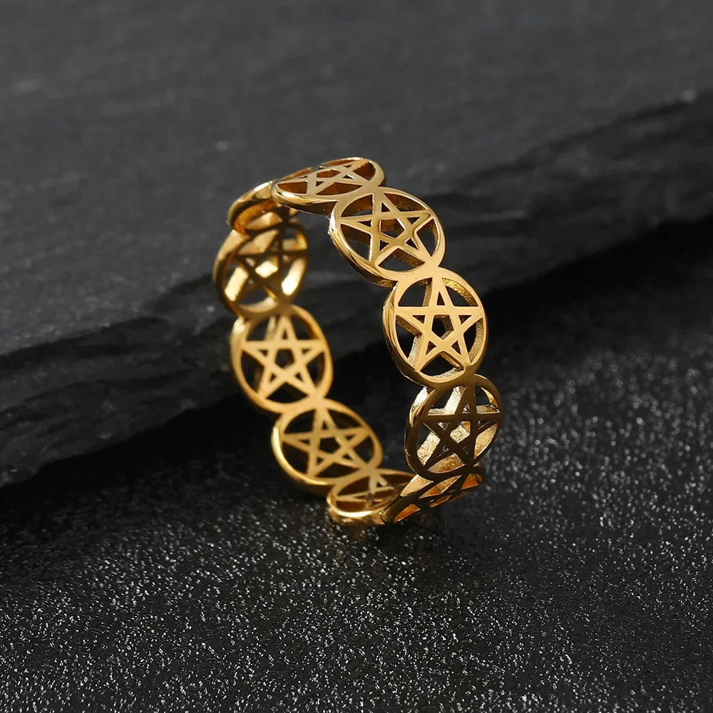 Pentacle Witchcraft Women’s Ring Wiccan Gold