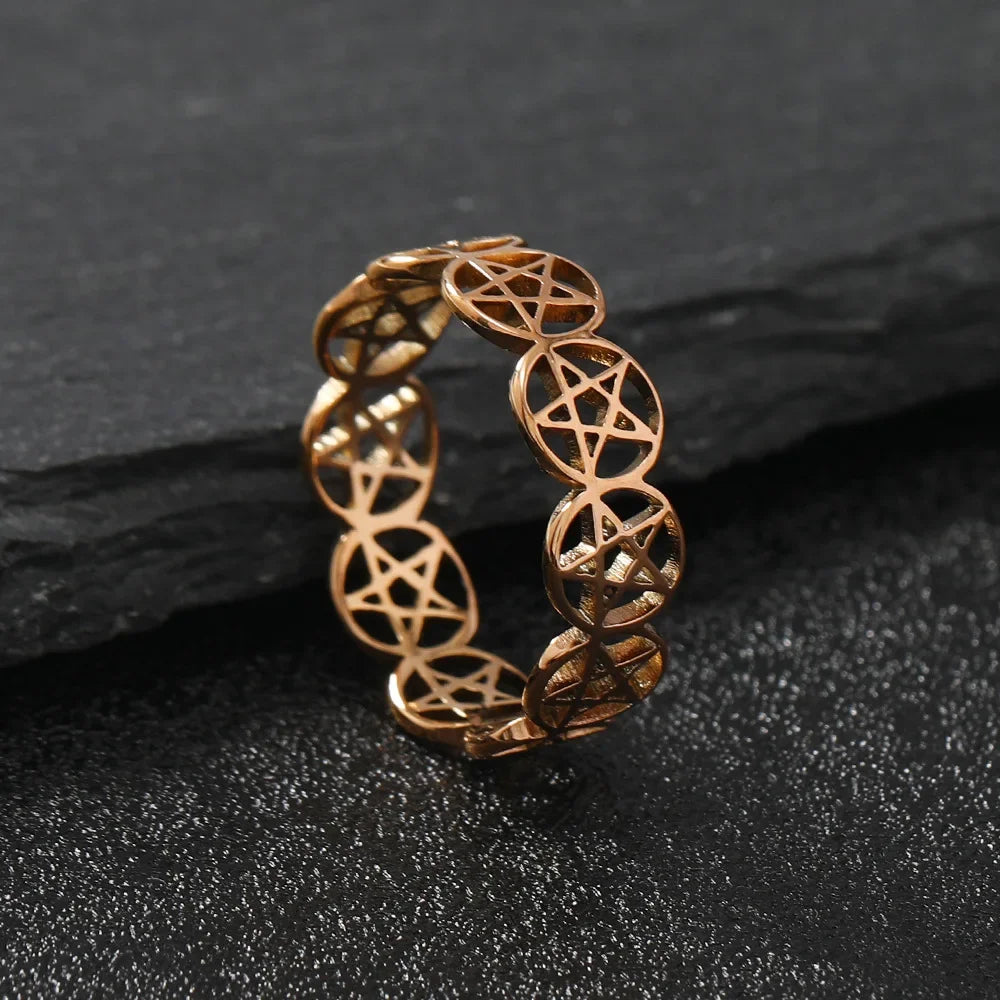 Pentacle Witchcraft Women’s Ring Wiccan Rose Gold