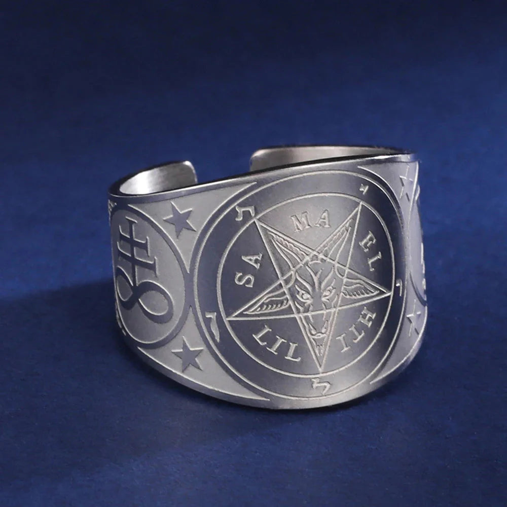 Pentagram Tetragram Witchcraft Sorcery Silver Ring