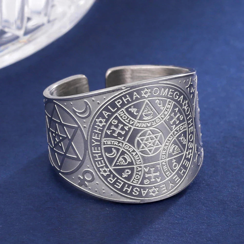 Pentagram Tetragram Witchcraft Sorcery Silver Ring