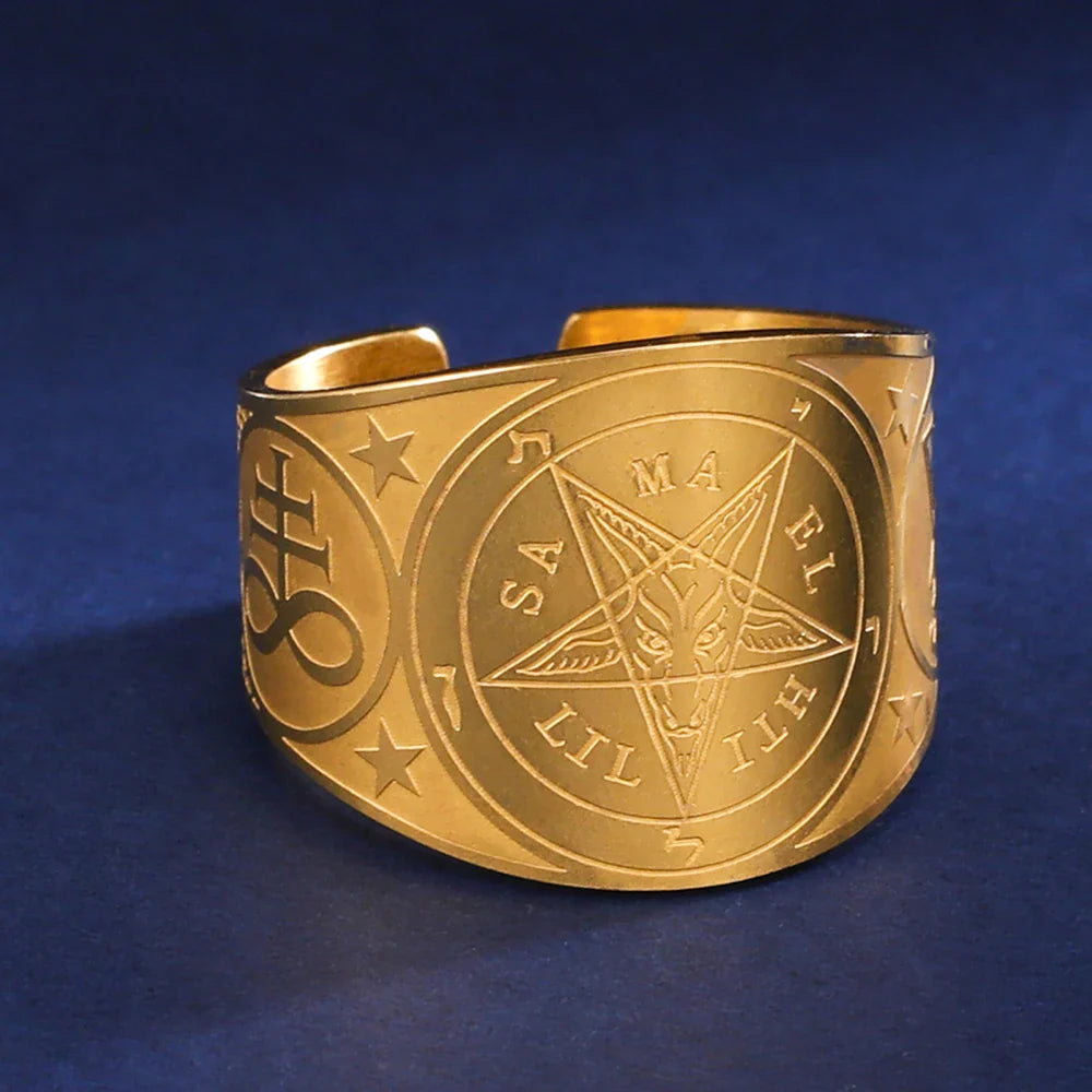Pentagram Tetragram Witchcraft Sorcery Gold Ring