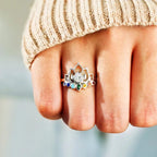 7 Chakras Stone Lotus Flower Ring for Women Silver-Plated