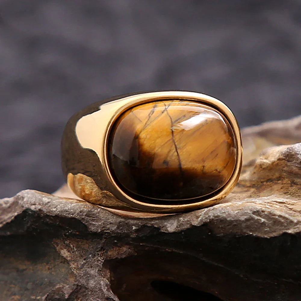 Tiger’s Eye Stone Ring for Men and Women in Gold