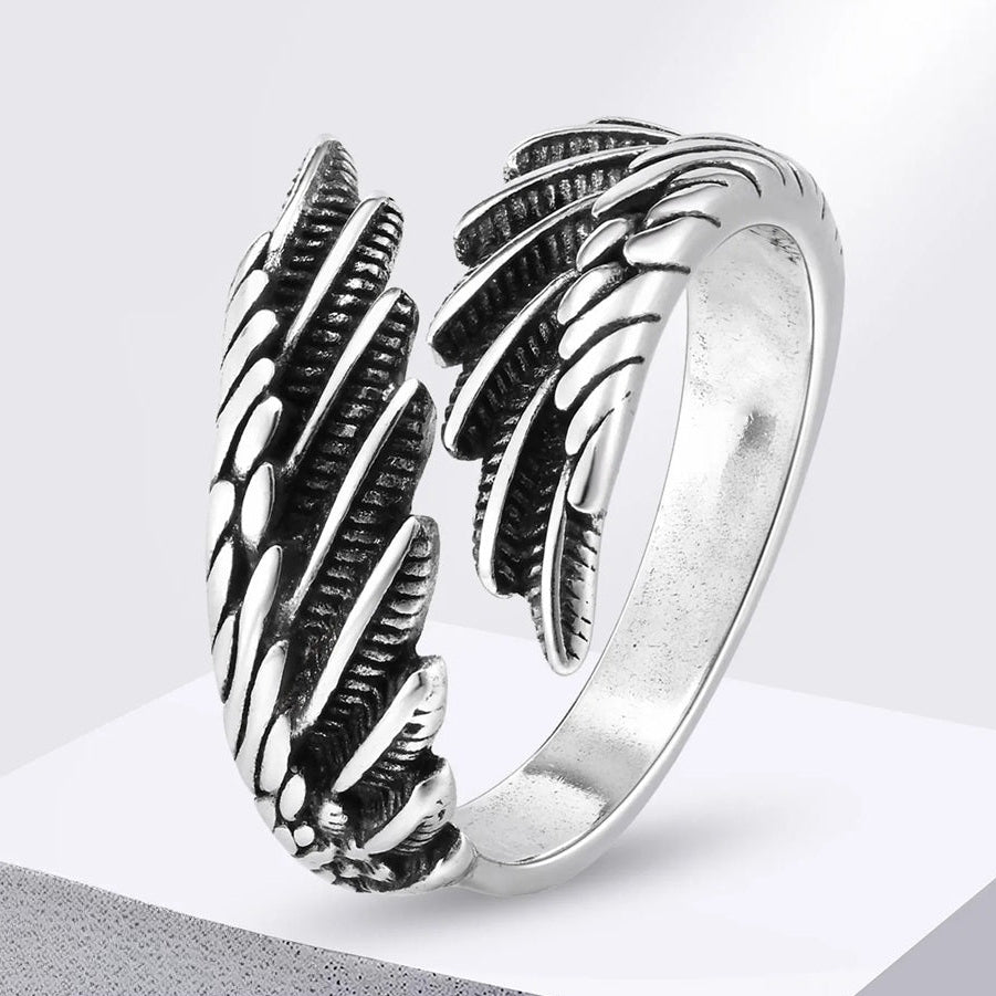 Silver feather ring for men