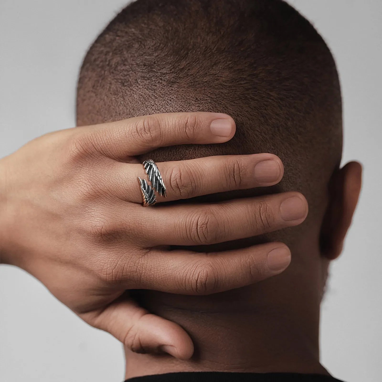 Silver feather ring for men