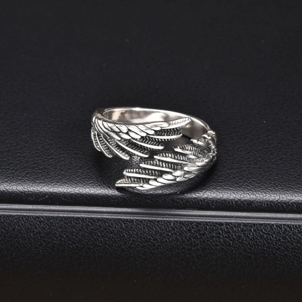 Silver feather ring for men