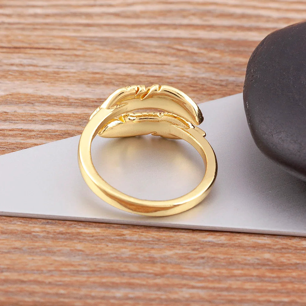 Gold-plated chiseled feather ring